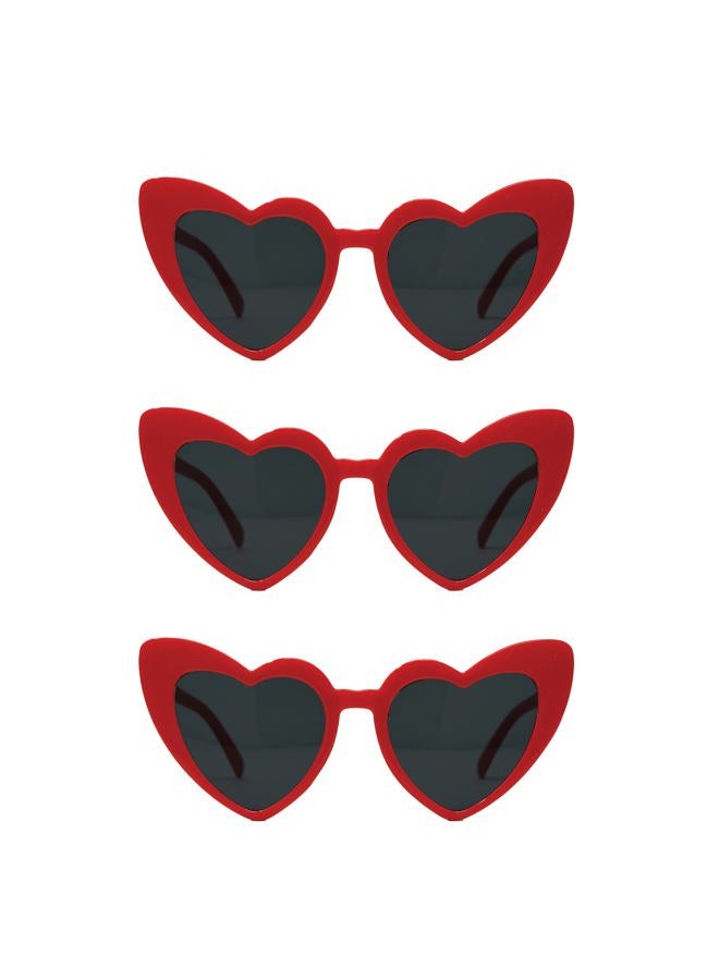 Funky Junque Sunglasses Women Heart Shaped Fashion Eyewear Bachelorette Party Favors Trendy Vintage Retro Love Bride, 3 Pack - Red, One size - Image 1