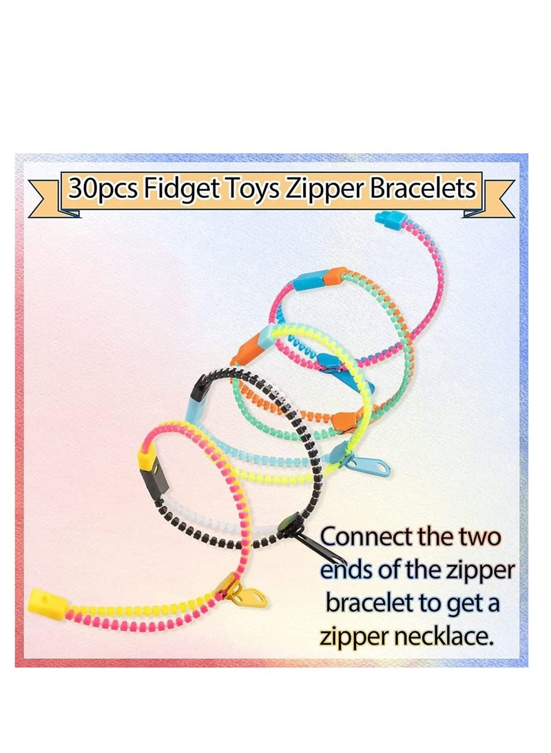 KASTWAVE 30 Pcs 7.5 inch Students Incentives Friendship Zipper Bracelets Birthday Party Favors for Kids Stress Relief Quiet Fidget Toys - Image 2
