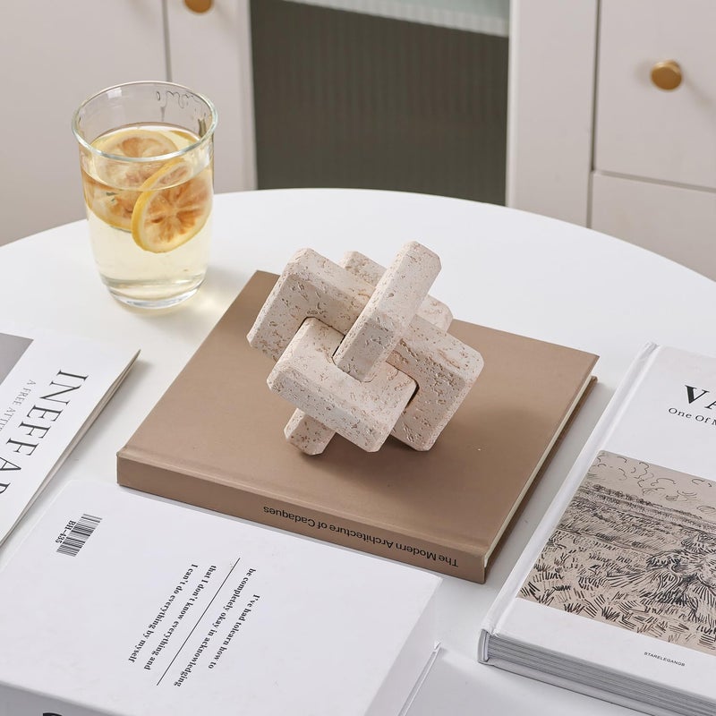 Dneuoir 3-Link Knot Resin Travertine Decor, Coffee Table Decor, Book Shelf Entry Table Decoration, Boho Decorative Objects, Aesthetic Accents for Modern Rustic Office Living Room Home DÃ©cor - Image 4