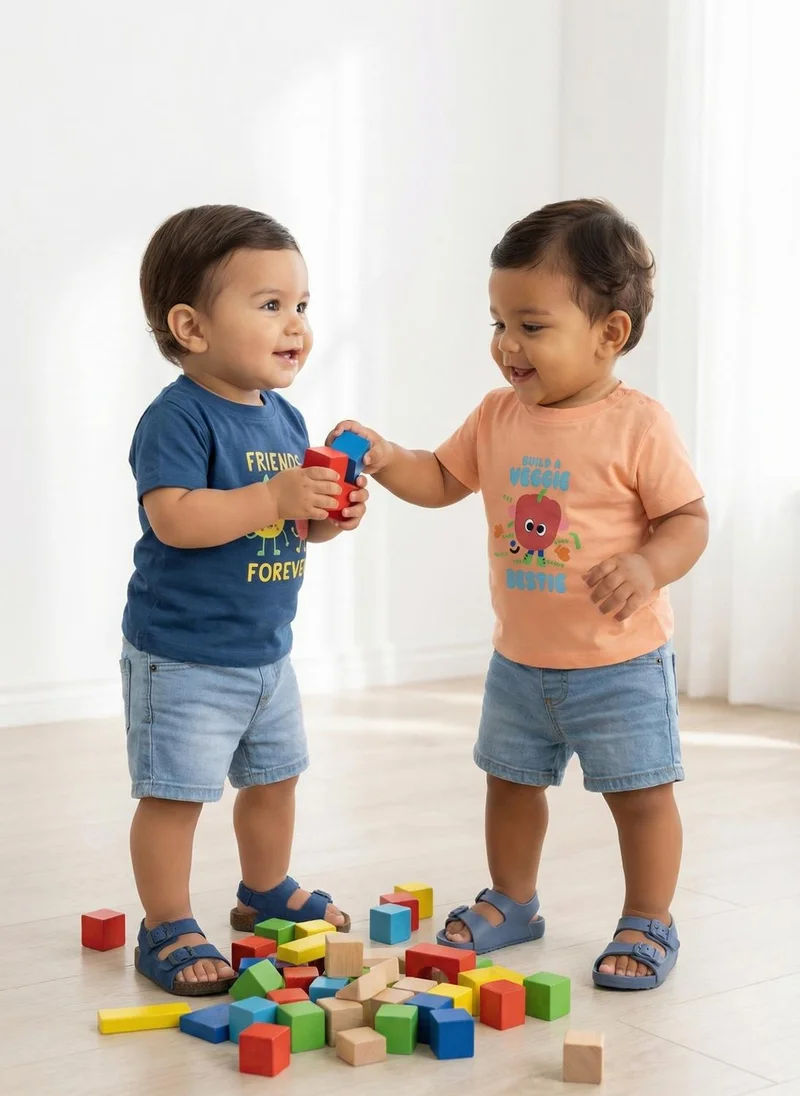 Nautinati Nautinati Baby Boys' 100% Cotton Pack of 2 Printed Round Neck T-shirts