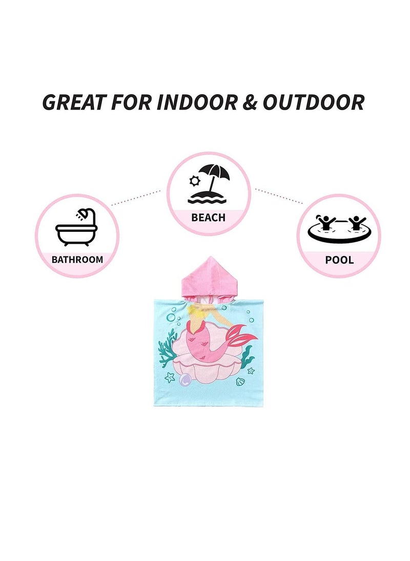 Excefore - Hooded Bathrobe,Kids Beach Towel for Boys Girls, Hooded Bath Towel Wrap, Toddler Pool Towel with Hood, Super Soft, Absorbent Microfiber Beach Towel for 0 - 7 Years (Mermaid) - Image 1