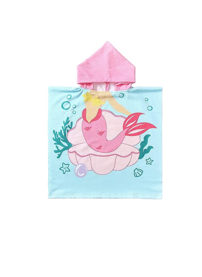 Excefore - Hooded Bathrobe,Kids Beach Towel for Boys Girls, Hooded Bath Towel Wrap, Toddler Pool Towel with Hood, Super Soft, Absorbent Microfiber Beach Towel for 0 - 7 Years (Mermaid) - Image 1