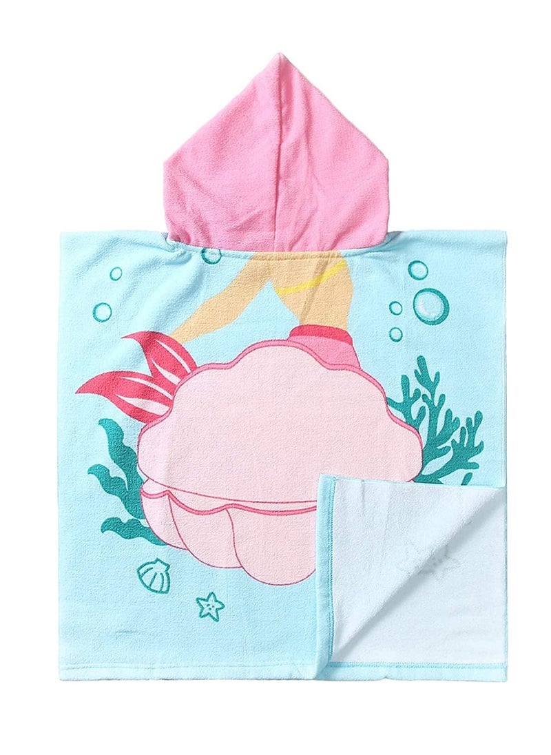 Excefore - Hooded Bathrobe,Kids Beach Towel for Boys Girls, Hooded Bath Towel Wrap, Toddler Pool Towel with Hood, Super Soft, Absorbent Microfiber Beach Towel for 0 - 7 Years (Mermaid) - Image 1