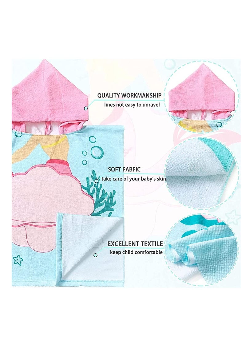 Excefore - Hooded Bathrobe,Kids Beach Towel for Boys Girls, Hooded Bath Towel Wrap, Toddler Pool Towel with Hood, Super Soft, Absorbent Microfiber Beach Towel for 0 - 7 Years (Mermaid) - Image 1