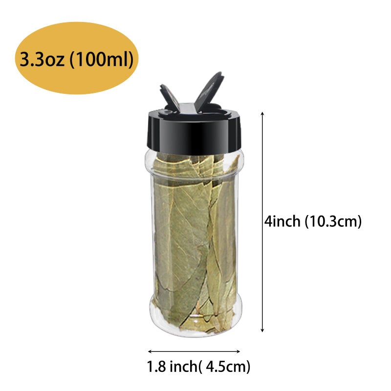 suituts 3.3 oz 24 Pack Clear Plastic Spice Jars with Black Shaker Lids  100ml Round Spice Bottle  Plastic Seasoning Jars with Labels and Pen - Image 2
