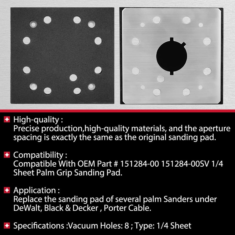 HASMX 2-Pack 1/4" Sheet 8 Hole Stick Square Sanding Backing Plate Replacement Sander Pad for Porter Cable Models 340 342 380 D26411 - Image 5