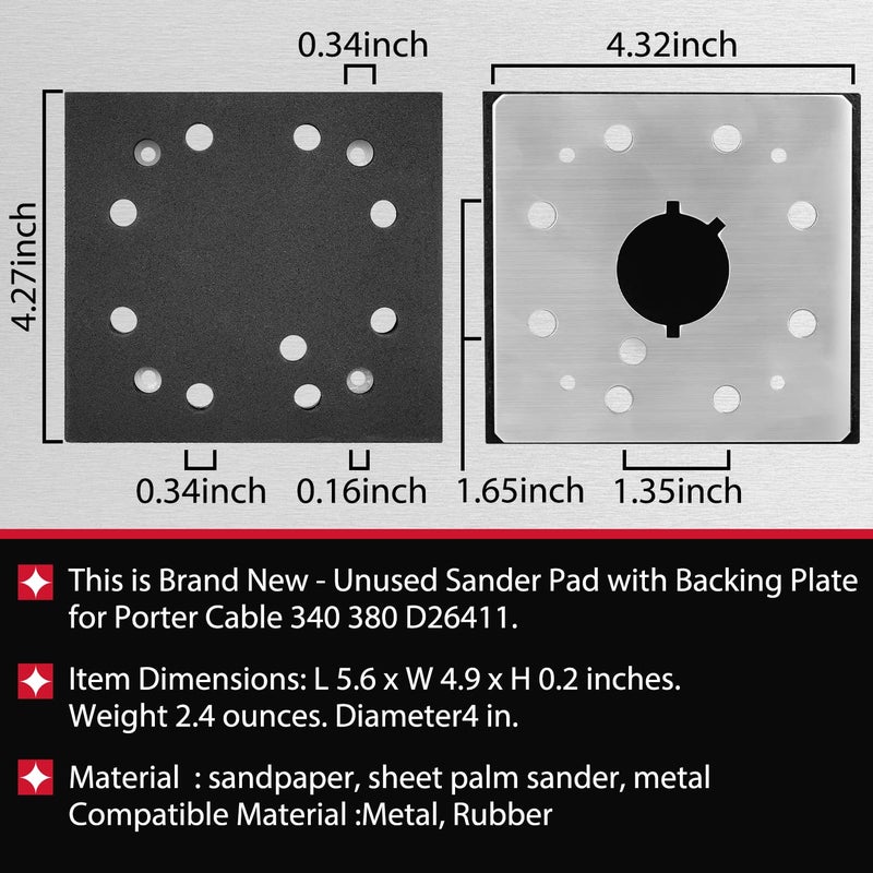HASMX 2-Pack 1/4" Sheet 8 Hole Stick Square Sanding Backing Plate Replacement Sander Pad for Porter Cable Models 340 342 380 D26411 - Image 3