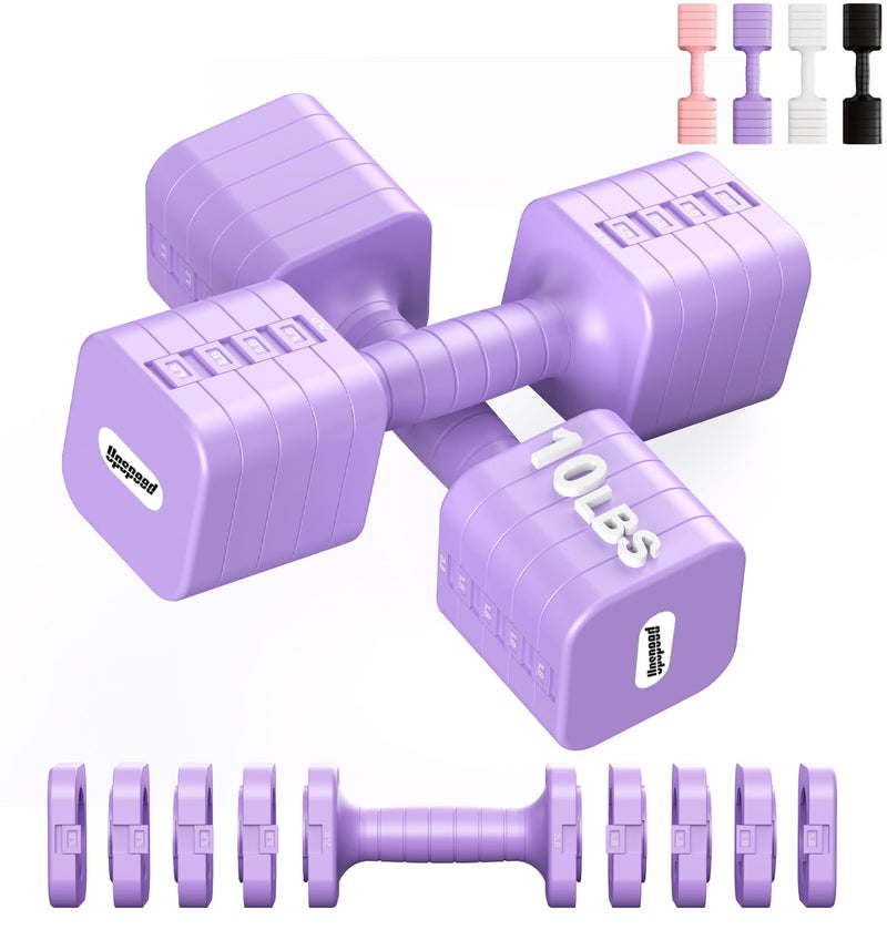 Upspeed 20LB Adjustable Dumbbell Set Hand Weights for Women Men, Exercise Fitness dumbbell Adjust dumbbells set of 2 for Home Gym Workout Strength Training Equipments Purple - Image 1