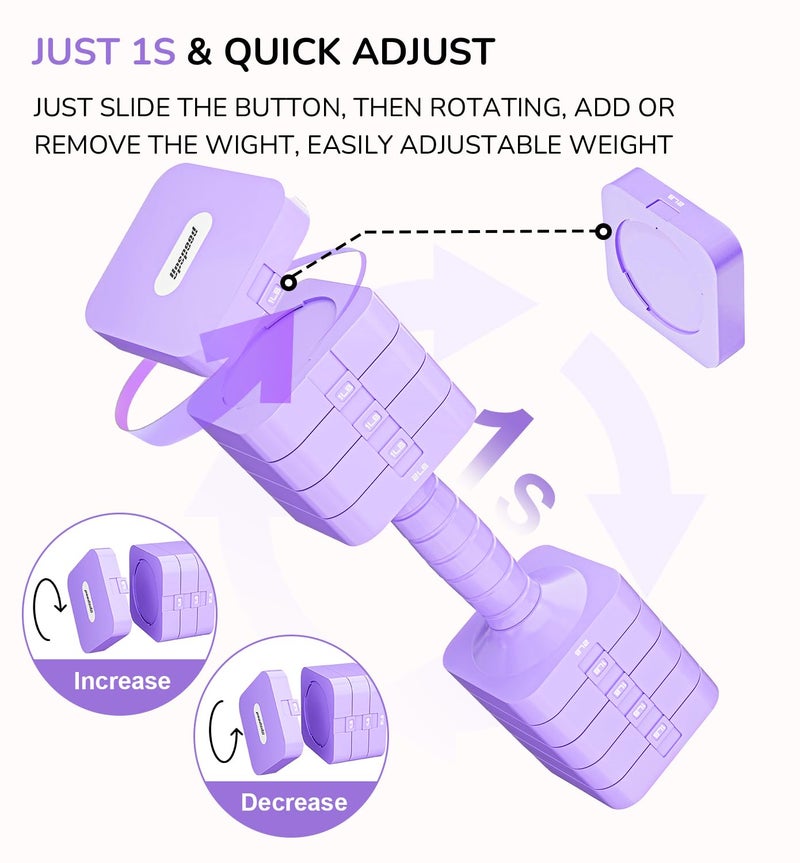 Upspeed 20LB Adjustable Dumbbell Set Hand Weights for Women Men, Exercise Fitness dumbbell Adjust dumbbells set of 2 for Home Gym Workout Strength Training Equipments Purple - Image 4