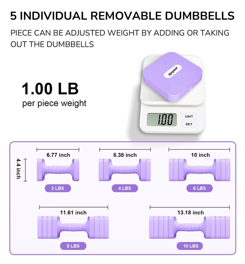 Upspeed 20LB Adjustable Dumbbell Set Hand Weights for Women Men, Exercise Fitness dumbbell Adjust dumbbells set of 2 for Home Gym Workout Strength Training Equipments Purple - Image 2
