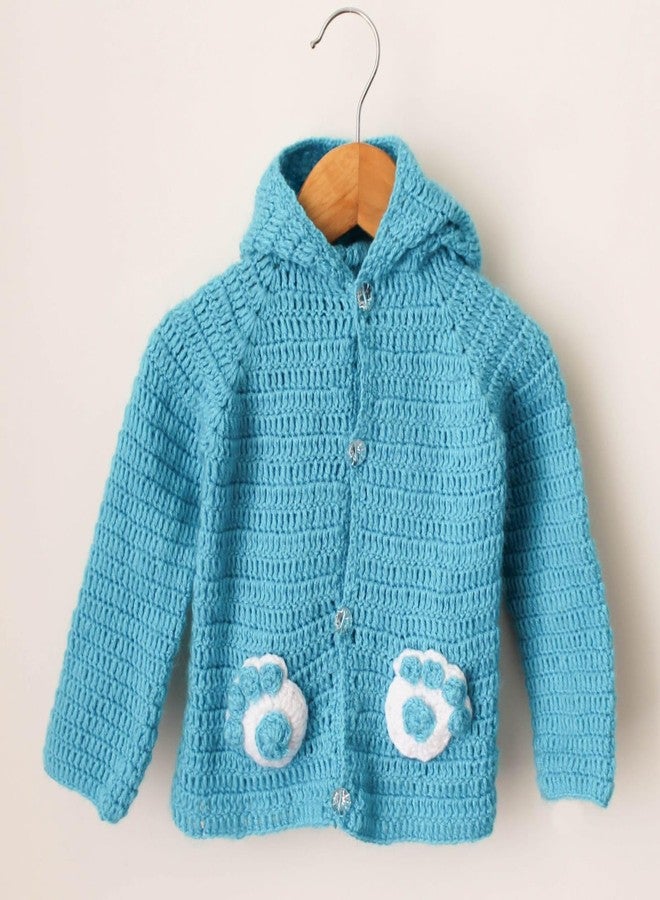 KNIT GEMS KGM Handmade Crochet paw Design with Hoodie Full Sleeve Sweater for Kids | Baby Hoodies | Warm Sweater for New Born Baby | Winter wear for Kids Sky Blue - Image 5
