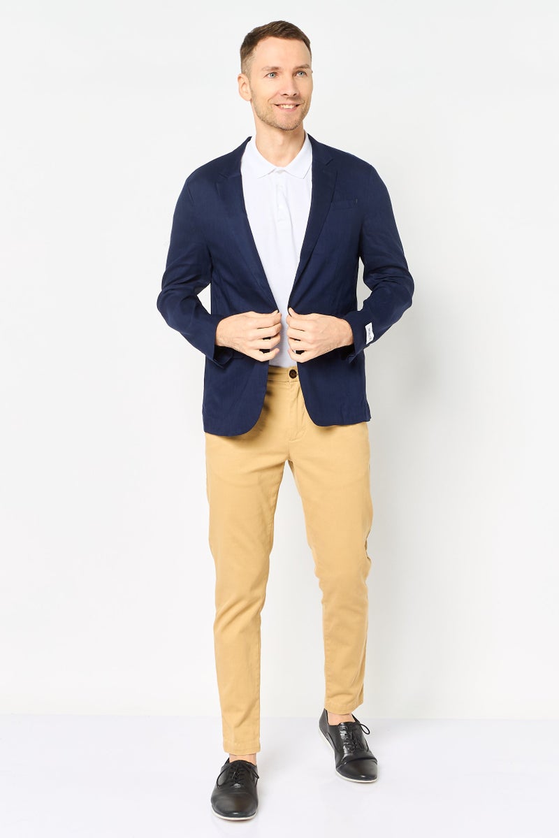 SELECTED Men Regular Fit Chambray Semi Formal Blazer, Navy - Image 4
