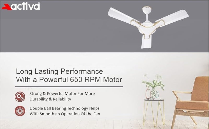 ACTIVA Corolla 900 MM Ceiling Fan High Speed Motor Air Delivery Large Sweep Cooper Winding Motors with Anti Dust Coating come with 2 Years Warranty (Pearl Ivory) - Image 5
