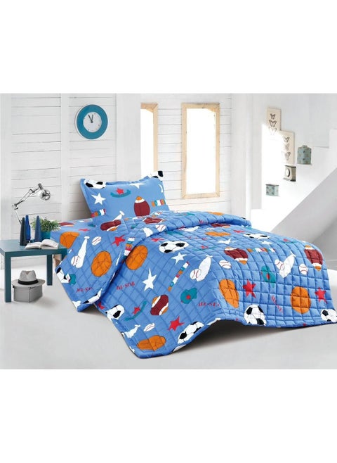 A comforter set with compressed children's ball graphics, consisting of 3 pieces