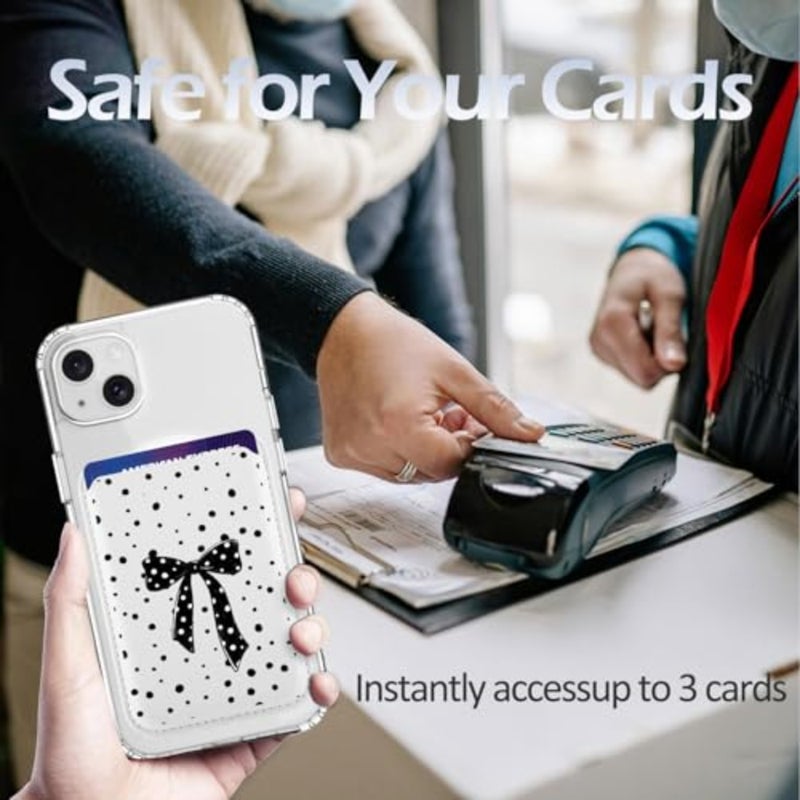 Magnetic Wallet Compatible with MagSafe for iPhone 17/16/15/14/13/12 Series, Cute Black Ribbon Bow Polka Dot White Leather for Magsafe Card Holder for Women Teen Girls - Image 4