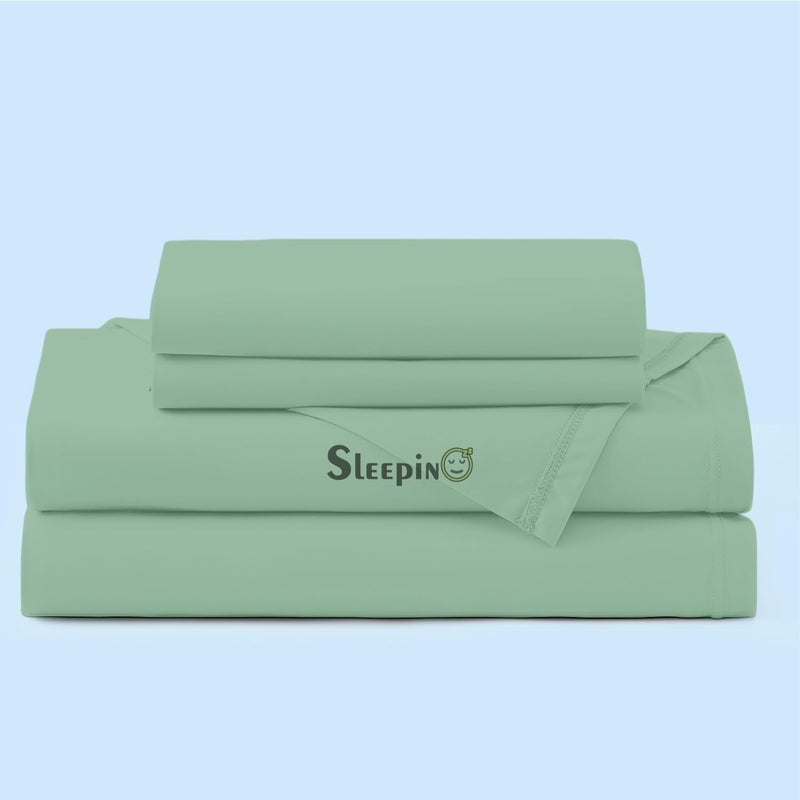 SLEEPINO 400 TC Egyptian Cotton Single Bed Elastic Fitted Bedsheet Single Bed 36 x 72 10 Inches with Pillow Cover All Around Elastic Single Bed Fitted bedsheet Emerald Green - Image 1