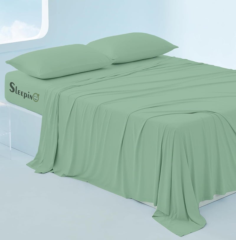 SLEEPINO 400 TC Egyptian Cotton Single Bed Elastic Fitted Bedsheet Single Bed 36 x 72 10 Inches with Pillow Cover All Around Elastic Single Bed Fitted bedsheet Emerald Green - Image 3