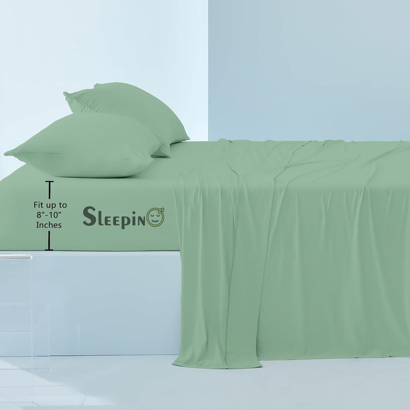 SLEEPINO 400 TC Egyptian Cotton Single Bed Elastic Fitted Bedsheet Single Bed 36 x 72 10 Inches with Pillow Cover All Around Elastic Single Bed Fitted bedsheet Emerald Green - Image 2