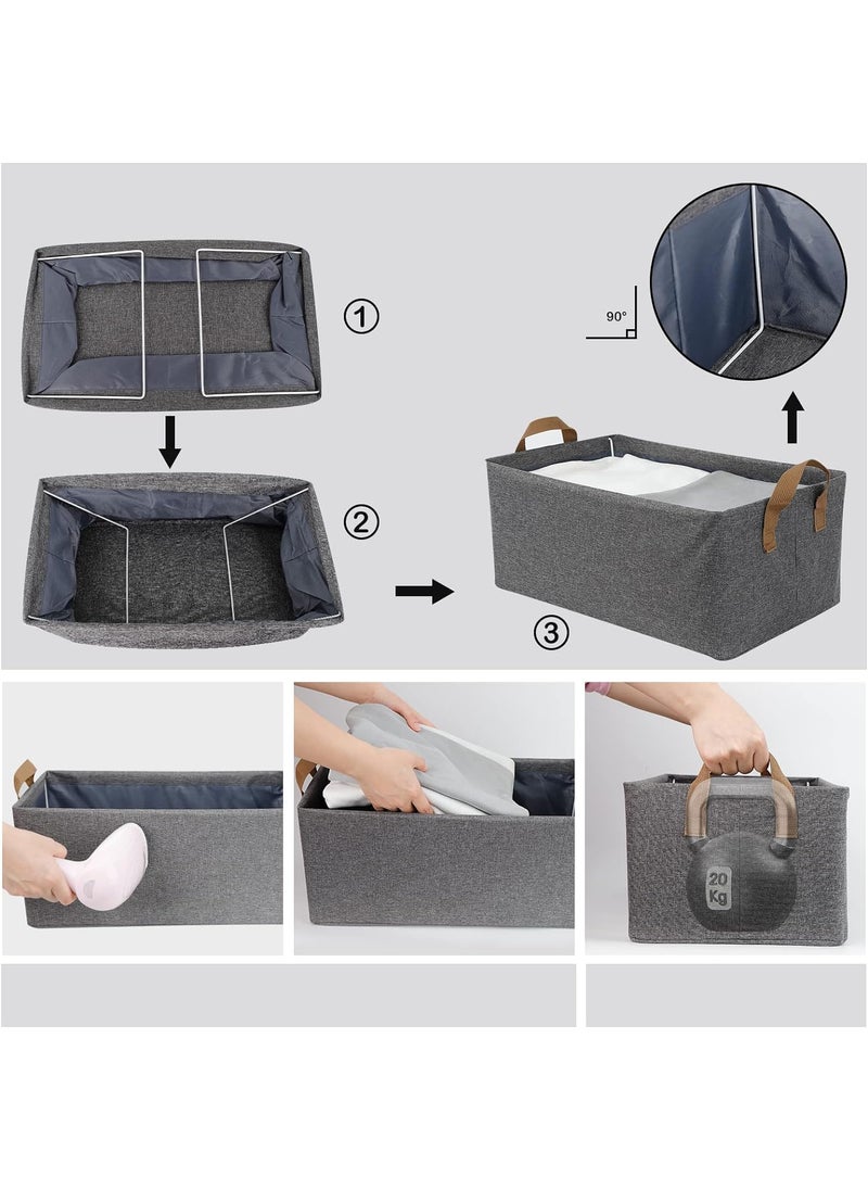 NESTIFY NESTIFY Foldable Storage Box for Clothes PACK OF 4 Wardrobe Organizer For Clothes Collapsible Clothing Basket With Handles Metal Frame Clothes Organiser for Wardrobe Cloth Storage Box26LiterGREY  - Image 3