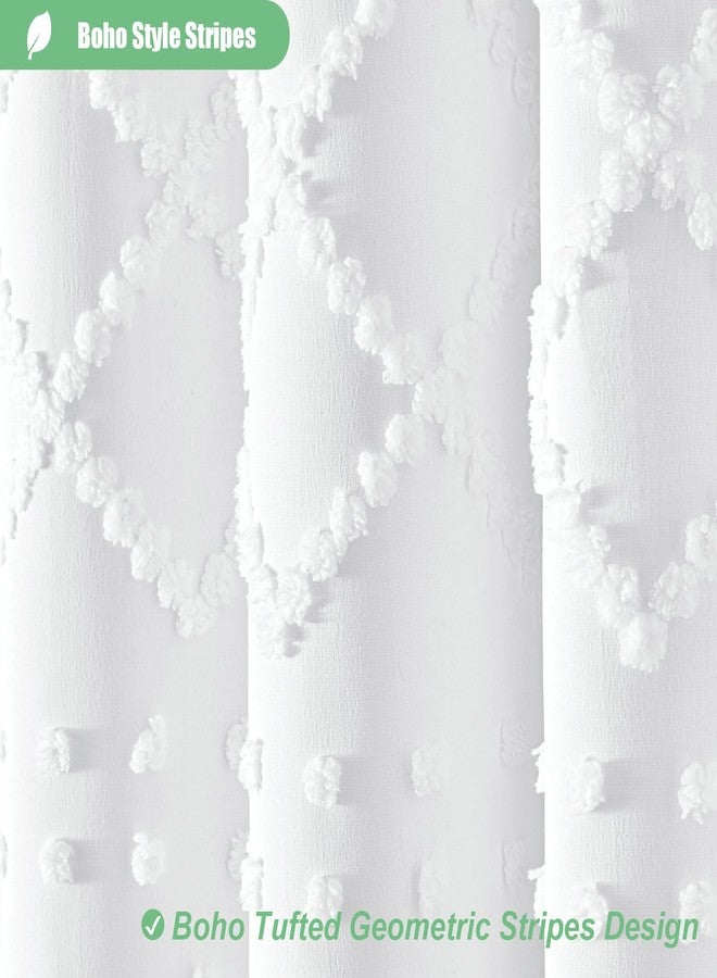 Dynamene White Fabric Shower Curtain, Boho Tufted Geometric Striped Tassel Shower Curtain for Bathroom, Shabby Chic Textured Modern Farmhouse Waterproof Cloth Shower Curtain Set, Wrinkle Free, 72x72 - Image 3