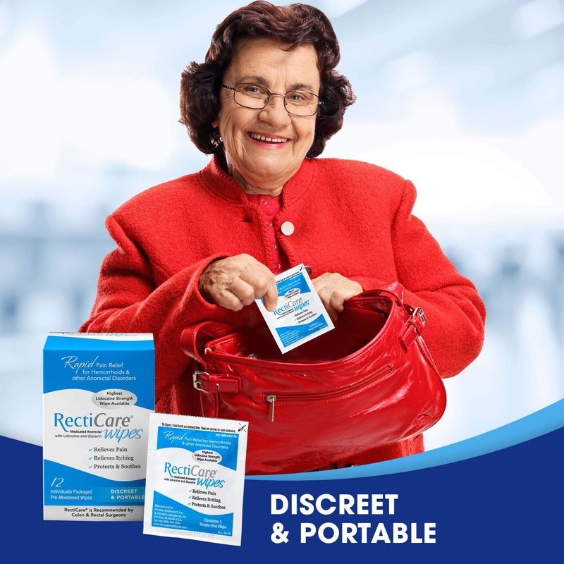 RectiCare Medicated Anorectal Wipes – Maximum Strength Topical Numbing – 5% Lidocaine & Glycerin – 12 Pack - Image 3
