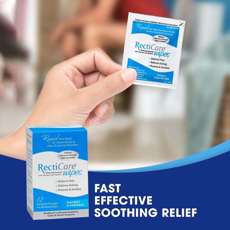 RectiCare Medicated Anorectal Wipes – Maximum Strength Topical Numbing – 5% Lidocaine & Glycerin – 12 Pack - Image 4