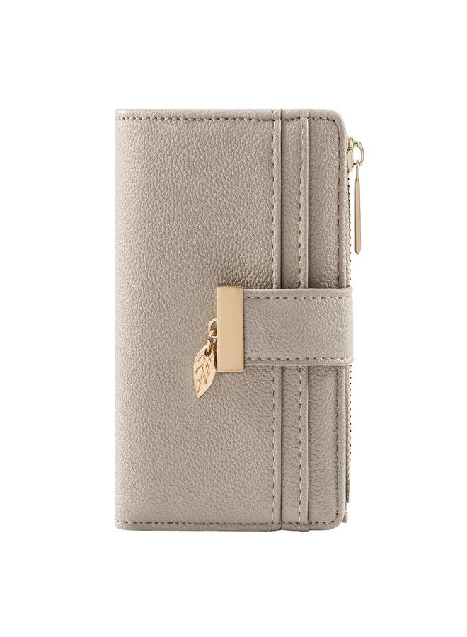 Pomelo Best Small Wallet Women Bifold Leather RFID Mini Wallets for Women Credit Card Holder with ID Window Zipper Coin Pocket Taupe - Image 1