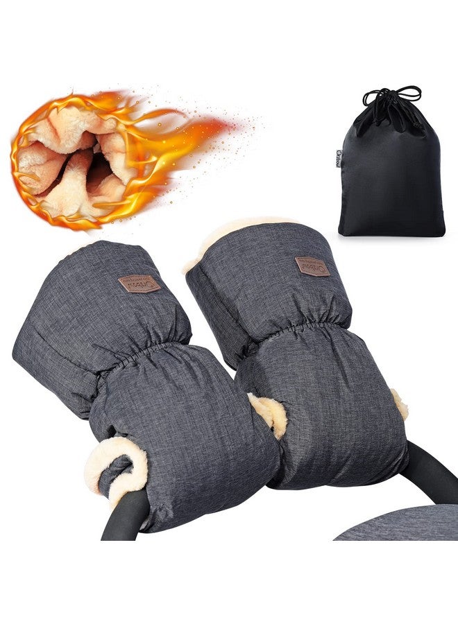 Orzbow Faux Sheepskin Gloves For Stroller, Universal Winter Anti-Freeze Stroller Mittens, Waterproof Warm Extra Thick Handmuff For Stroller Accessories, Dark Grey  - Image 1