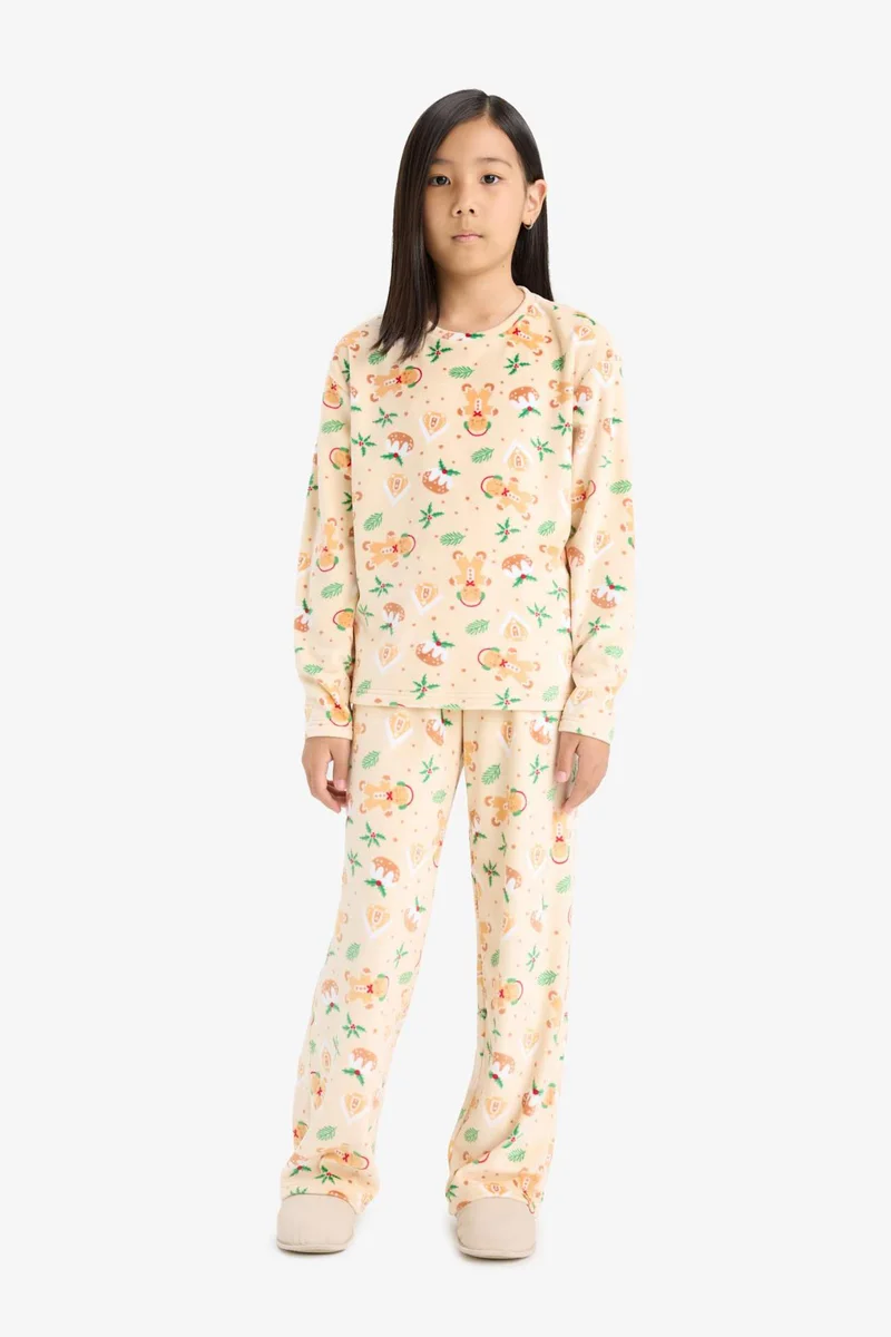 ديفاكتو Girl Christmas Themed Velvet Top Bottoms 2 Piece Pyjamas Set
