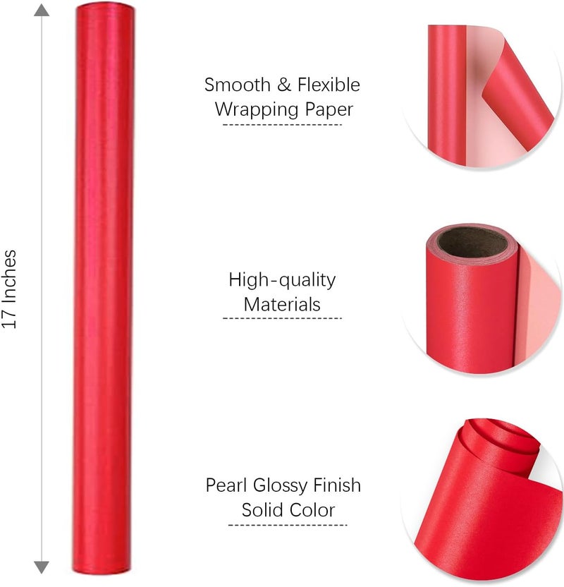 WRAPAHOLIC Christmas Wrapping Paper,Red Pearl Wrapping Paper,Solid Color, Gift Wrapping Paper,Perfect for Wedding,Valentine's Day,Birthday,Christmas,Baby Shower (17 Inches X 32.8 Feet) - Image 3