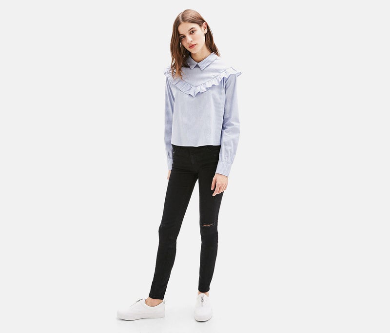 Bershka جينز نسائي ممزق بوش أب، أسود - Image 3