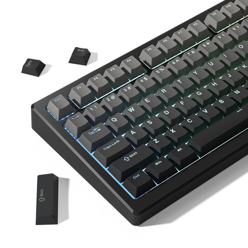 Womier Shine Through PBT Keycaps 60 75 100 Percent Cherry Profile, Custom Key Cap Doubleshot Keycaps Set, Universal Compatiability for Cherry Gateron MX Switches Keyboard, Gradient Gray - Image 1