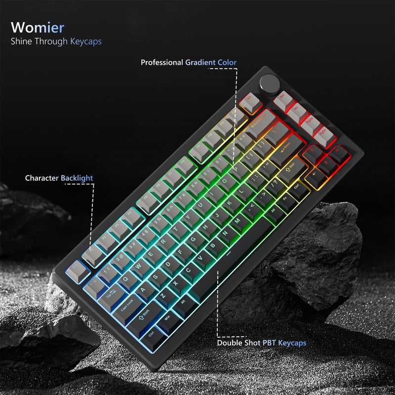 Womier Shine Through PBT Keycaps 60 75 100 Percent Cherry Profile, Custom Key Cap Doubleshot Keycaps Set, Universal Compatiability for Cherry Gateron MX Switches Keyboard, Gradient Gray - Image 2