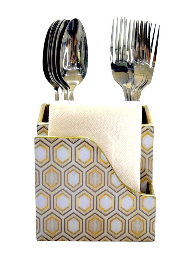 Tranquil Square | Handcrafted | Premium Finish | Glossy Multi Colour Zig Zag Design Wooden Cutlery Stand | - Image 1