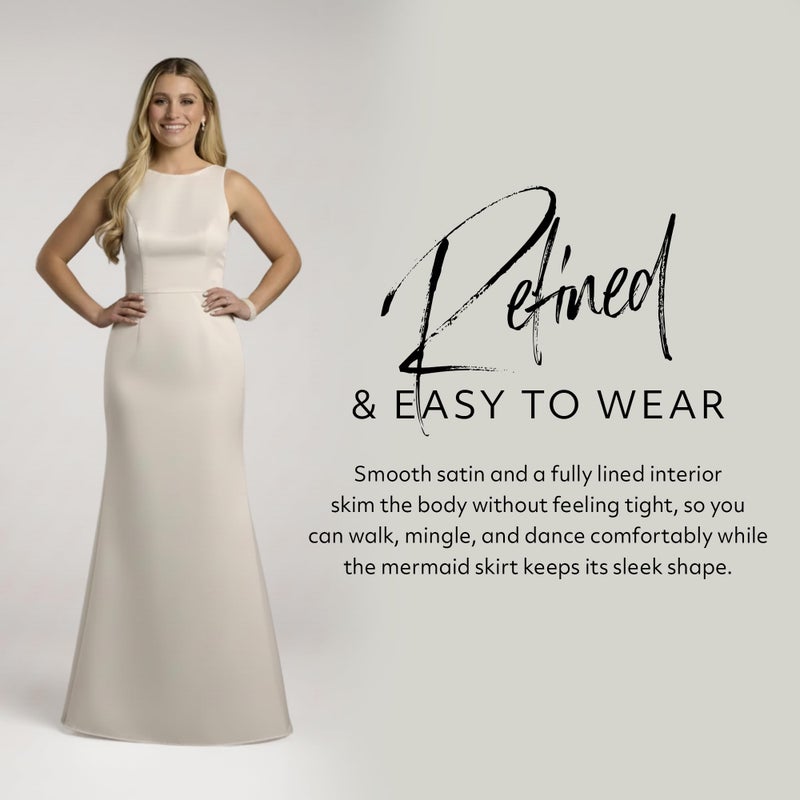 David's Bridal The Edit High Neck Satin Bow Back Mermaid Wedding Dress, Soft White Modern Bridal Gown with Fitted Silhouette for Ceremonies, City Hall Weddings and Elegant Celebrations - Image 4