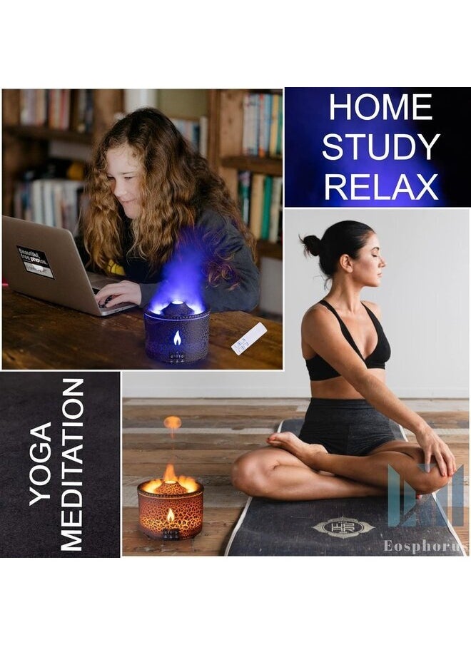 Volcano Diffuser for Essential Oils,300 ML Flame Air Humidifier 2 Mist Modes Flame & Volcano Humidifier Aroma Diffuser Auto Shut-Off Ultrasonic Essential Oil Diffuser (J-V19) Black