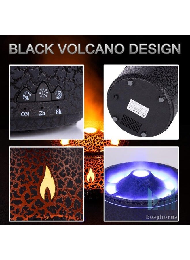 Volcano Diffuser for Essential Oils,300 ML Flame Air Humidifier 2 Mist Modes Flame & Volcano Humidifier Aroma Diffuser Auto Shut-Off Ultrasonic Essential Oil Diffuser (J-V19) Black