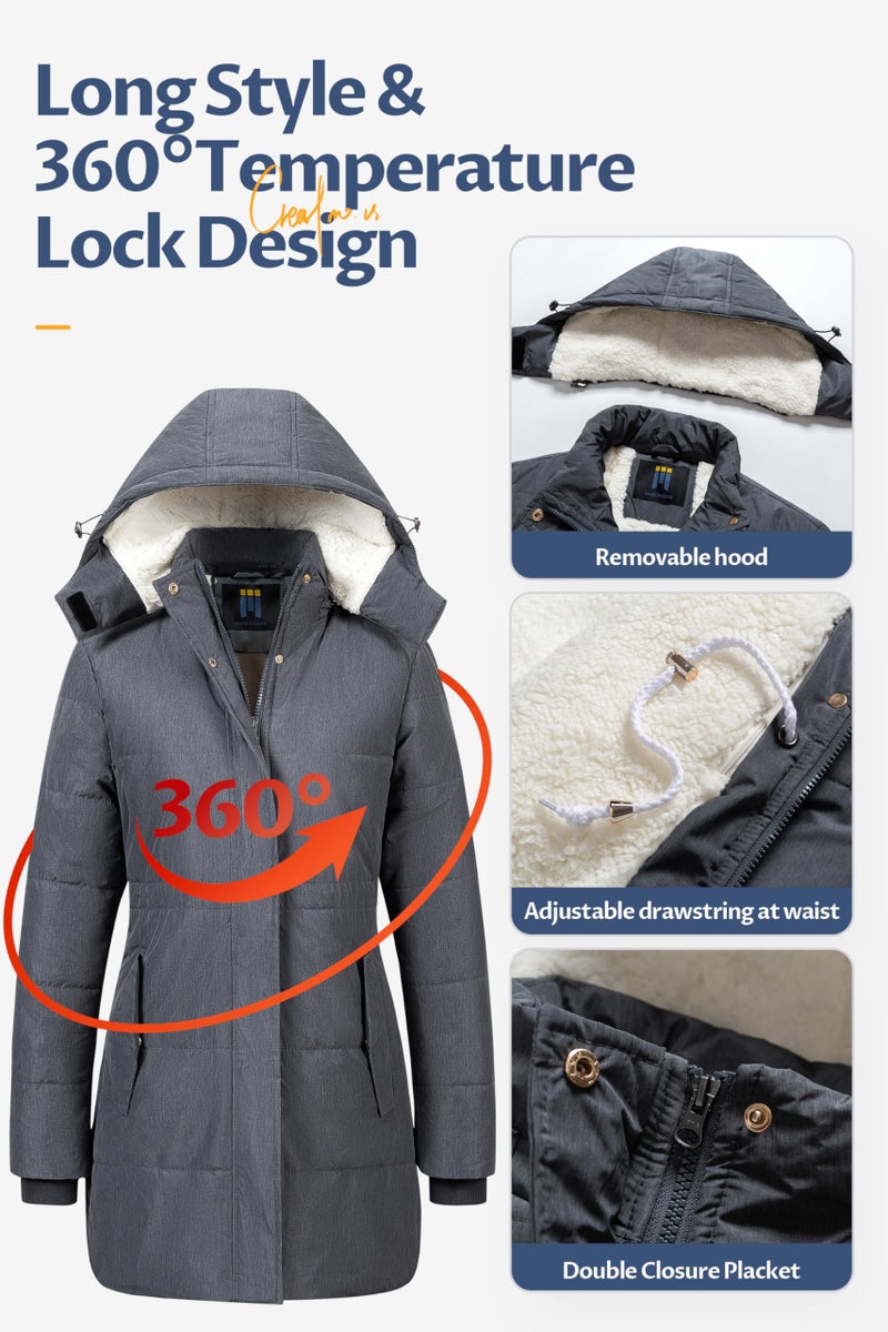 CREATMO US Women Winter Coat Womens Coats With Hood Plus Size Gorgeous Parka Women's Windproof Warm Waterproof Thicken Hooded Fashions Puffer Jacket Charcoal M - Image 5
