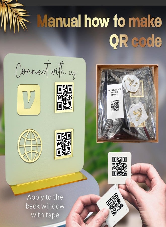 Skywin QR Code Sign for Business - Social Media & Cash App QR Code Sign Stand, Elegant Pink Acrylic Display Holder for Office Desk, Home Decor & Payment Display (Beige) - Image 3