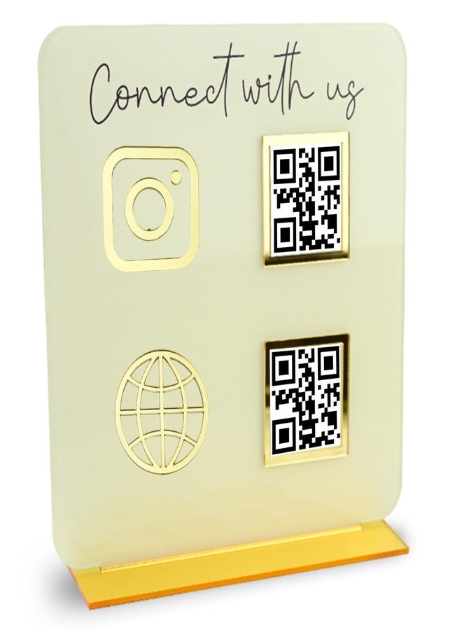 Skywin QR Code Sign for Business - Social Media & Cash App QR Code Sign Stand, Elegant Pink Acrylic Display Holder for Office Desk, Home Decor & Payment Display (Beige) - Image 1