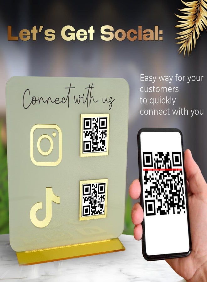 Skywin QR Code Sign for Business - Social Media & Cash App QR Code Sign Stand, Elegant Pink Acrylic Display Holder for Office Desk, Home Decor & Payment Display (Beige) - Image 2