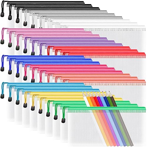 Umriox Pencil Pouches Bulk, 9.2 x 4.7 in (12 Colors, 36 Packs), Mesh Zipper Pouch Pencil Case, Small Zipper Pouches for Bill Stationary Cosmetics Travel Storage - Image 1