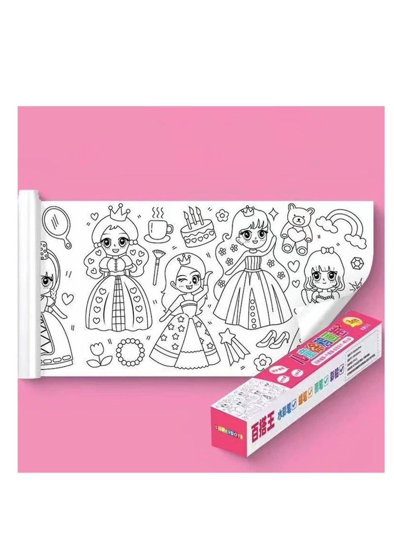 SYOSI Children's Drawing Roll Drawing Paper Roll DIY Painting Drawing Paper Filling Paper Early Educational Drawing Book for Kids, Cute Princess  - Image 2