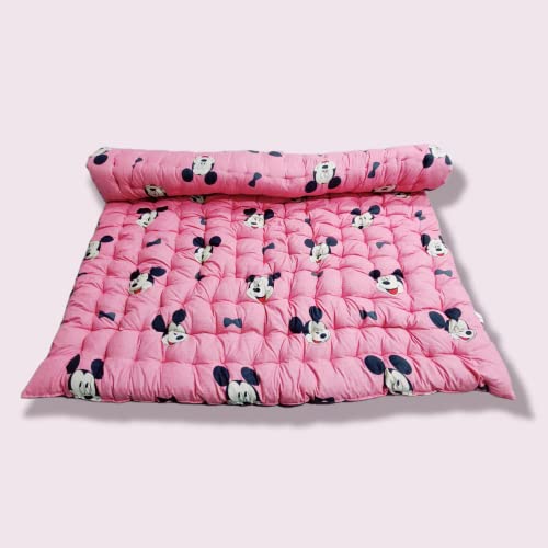Deevine Craft Soft Cotton Quilt | Foldable Movable Picnic Light Weight Filled Single Firm Mattress| Gadda (3D Design Printed, Small Queen Capacity, 5 x 6 ft or 60 x 72 Inches) (Pink Mickey Mouse) - Image 1