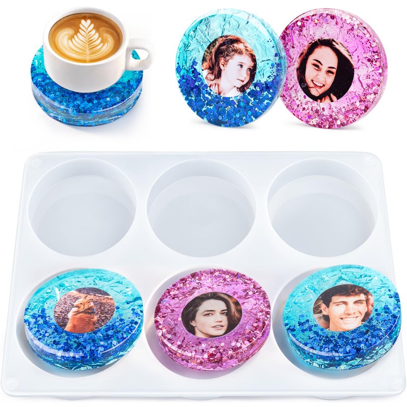 HeyClear Silicone Molds for Resin Coasters, 6-Cavity Round Epoxy Resin Molds for Crafts, DIY Tray, Flower Bouquet Preservation Moldes para Resina Epoxica - Image 1