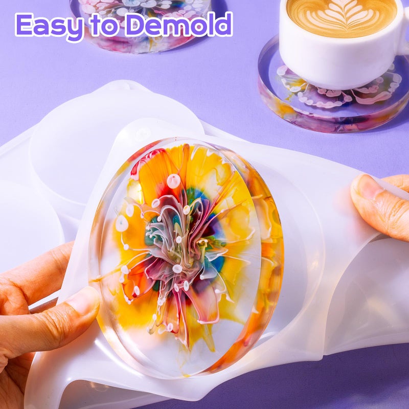 HeyClear Silicone Molds for Resin Coasters, 6-Cavity Round Epoxy Resin Molds for Crafts, DIY Tray, Flower Bouquet Preservation Moldes para Resina Epoxica - Image 4