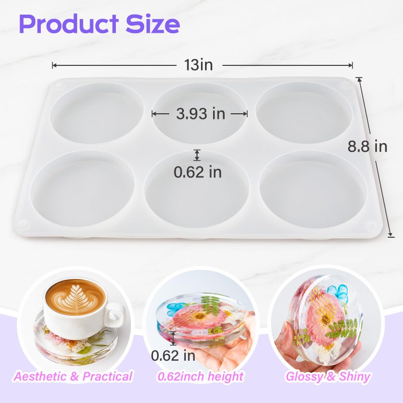 HeyClear Silicone Molds for Resin Coasters, 6-Cavity Round Epoxy Resin Molds for Crafts, DIY Tray, Flower Bouquet Preservation Moldes para Resina Epoxica - Image 2