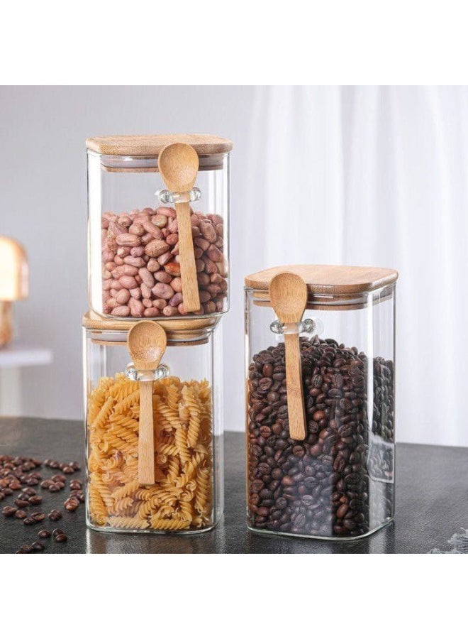 طقم برطمانات زجاج 3 قطع مع ملاعق خشب 🥄🍯✨ مقاسات مختلفة لحفظ الشاي، السكر، القهوة، النسكافيه والتوابل 🍵☕🍪🌿 محكمة الإغلاق للحفاظ على النكهة والجودة 😍🔥 - Image 1