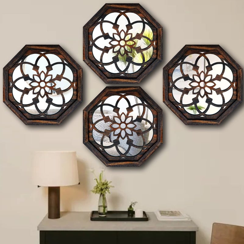 ZOLAPI 2-Piece Octagon Wall-Mounted Mirrors,Vintage Farmhouse Mirror for Wall Decor,Caramel Color Decorative Accent Mirror for Foyer, Bathroom, Bedroom. (12â€x12â€) - Image 5
