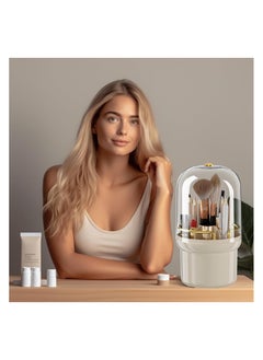 Anmi Makeup Brush Holder Organizer With Lid, 360° Rotating Storage For Vanity Cosmetic Pen Or Eyeliner (Pearl White)  - Image 5